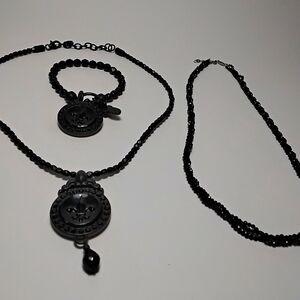 Brighton Fleur De Lis Necklace & Bracelet Set Black Spinell Mourning Necklace